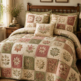 H.PAI Vintage Floral Patchwork Quilted 3-Piece Bedding Set