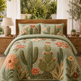 H.PAI Cactus Garden Floral Quilted 3-Piece Bedding Set