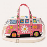 H.PAI Women's Quilted Duffle Bag - Retro 70s Hippie Camper Van Travel Bag