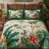 H.PAI Tropical Botanical Quilted 3-Piece Bedding Set