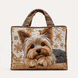 H.PAI Women's Quilted Tote Bag - Cute Yorkshire Terrier Dog & Snowflake Winter Aesthetic Shoulder Handbag