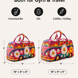 H.PAI Women's Quilted Duffle Bag - Retro 70s Rainbow Hippie Van, Smiley Daisy Travel Overnight Bag