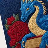 H.PAI Women's Quilted Tote Bag - Navy Blue Dragon & Vintage Book Top-Handle Shoulder Bag