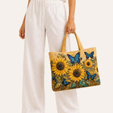 Sunflower and Butterfly Quilted Tote Bag