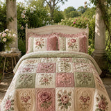 Vintage Rose Floral Quilted 3-Piece Bedding Set