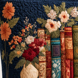 H.PAI Women's Quilted Tote Bag - Navy Blue Vintage Books & Floral Top-Handle Travel Carry-On Bag