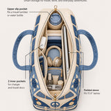 H.PAI Women's Quilted Duffle Bag - Retro Blue Hippie Van & Coastal Sea Turtle Travel Overnight Bag
