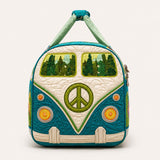 H.PAI Women's Retro 70s Hippie Van, Forest & Wildflower Quilted Duffle Bag