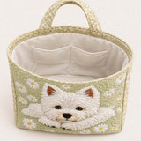 H.PAI Women's Quilted Tote Bag - Cute Westie Dog & Daisy Floral Sage Green Cottagecore Everyday Shoulder Handbag