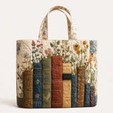 H.PAI Women's Quilted Book Tote Bag - Vintage Library & Wildflower Floral Large Everyday Shoulder Handbag