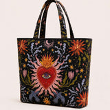 H.PAI Mystical Sacred Heart & Celestial Floral Quilted Tote Bag