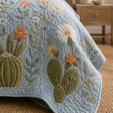 H.PAI Southwestern Cactus Landscape Quilted 3-Piece Bedding Set