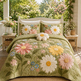 H.PAI Daisy Floral Quilted 3-Piece Bedding Set