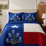 H.PAI Texas Bluebonnet Floral Quilted 3-Piece Bedding Set