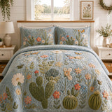 H.PAI Southwestern Cactus Landscape Quilted 3-Piece Bedding Set