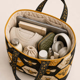 H.PAI Women's Quilted Tote Bag - Honeybee & Hexagon Geometric Embroidered Top-Handle Shoulder Bag