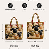 H.PAI Women's Quilted Tote Bag - Cute 3D Sheep Applique Cartoon Patchwork Everyday Shoulder Handbag
