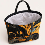 H.PAI Women's Quilted Tote Bag - Artistic Abstract Cat Face Patchwork Boho Luxury Shoulder Handbag
