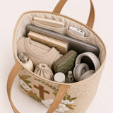 Christian Cross & Magnolia Floral Quilted Tote Bag
