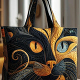 H.PAI Women's Quilted Tote Bag - Artistic Abstract Cat Face Patchwork Boho Luxury Shoulder Handbag