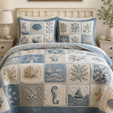 Coastal Ocean Quilted 3-Piece Bedding Set