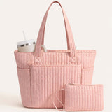 Pink Quilted Cotton Tote Bag With Matching Pouch