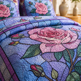 H.PAI Stained Glass Rose Quilted 3-Piece Bedding Set