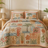 H.PAI Tropical Botanical Quilted 3-Piece Bedding Set