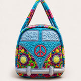 H.PAI Women's Quilted Duffle Bag - Retro 70s Psychedelic Hippie Van, Peace & Love Travel Overnight Bag