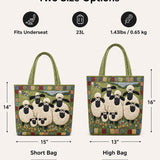 H.PAI Women's Quilted Tote Bag - Green Pastoral Sheep Flock Patchwork Top-Handle Shoulder Bag