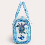 H.PAI Women's Quilted Duffle Bag - Coastal Sea Turtle Embroidered Travel Overnight Bag