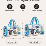 H.PAI Women's Quilted Duffle Bag - Coastal Sea Turtle Embroidered Travel Overnight Bag