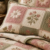 H.PAI Vintage Floral Patchwork Quilted 3-Piece Bedding Set