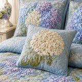 H.PAI Blue Hydrangea Floral Quilted 3-Piece Bedding Set