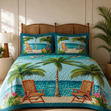 Tropical Palm Tree Quilted 3-Piece Bedding Set