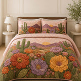H.PAI Desert Cactus Floral Quilted 3-Piece Bedding Set