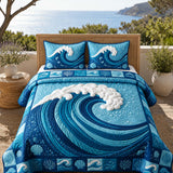 H.PAI Ocean Wave Quilted 3-Piece Bedding Set