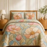 H.PAI Blush Garden Floral Quilted 3-Piece Bedding Set