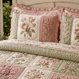 Vintage Rose Floral Quilted 3-Piece Bedding Set
