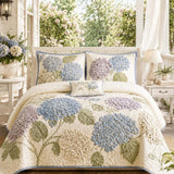 H.PAI Hydrangea Floral Quilted 3-Piece Bedding Set