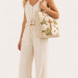 Christian Cross & Magnolia Floral Quilted Tote Bag