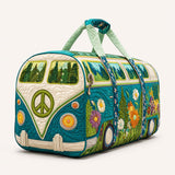 H.PAI Women's Retro 70s Hippie Van, Forest & Wildflower Quilted Duffle Bag