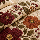 H.PAI Vintage Floral Quilted 3-Piece Bedding Set