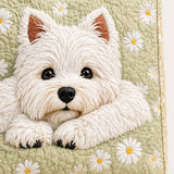H.PAI Women's Quilted Tote Bag - Cute Westie Dog & Daisy Floral Sage Green Cottagecore Everyday Shoulder Handbag