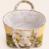 H.PAI Women's Quilted Tote Bag - Farm House Lamb & Daisy Patchwork Top-Handle Shoulder Bag
