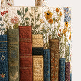H.PAI Women's Quilted Book Tote Bag - Vintage Library & Wildflower Floral Large Everyday Shoulder Handbag