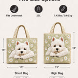 H.PAI Women's Quilted Tote Bag - Cute Westie Dog & Daisy Floral Sage Green Cottagecore Everyday Shoulder Handbag