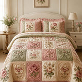 Vintage Rose Floral Quilted 3-Piece Bedding Set