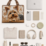 H.PAI Women's Quilted Tote Bag - Cute Yorkshire Terrier Dog & Snowflake Winter Aesthetic Shoulder Handbag