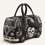 H.PAI Women's Quilted Duffle Bag - Gothic Raven Skull & Van Print Travel Bag